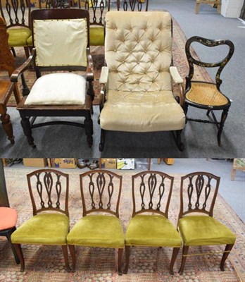 Lot 1176 - Two pairs of church chairs, a rocking chair and two other chairs