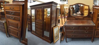 Lot 1191 - Three pieces of mahogany bedroom furniture comprising a mirrored double wardrobe, a tallboy and...