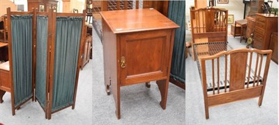 Lot 1193 - Three pieces of Edwardian bedroom furniture comprising a mahogany single bed, three fold screen and