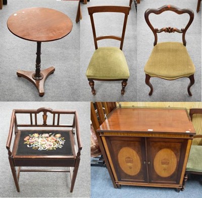 Lot 1198 - A mahogany occasional table, two 19th century occasional chairs, a piano stool/seat and a...