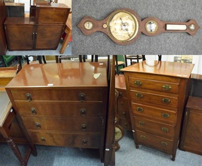 Lot 1206 - A late Victorian small walnut chest of drawers, another chest of drawers, a cabinet and a wheel...