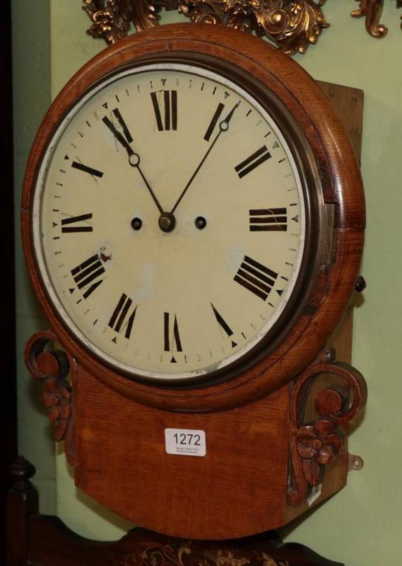 Lot 1272 - Double fusee drop dial oak wall clock