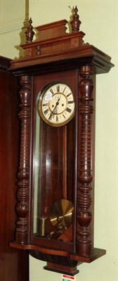 Lot 1277 - A Vienna type walnut veneered twin weight driven wall clock, stamped GB for Gustav Becker