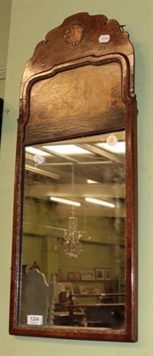 Lot 1284 - A George I style walnut mirror with painted panel of warships