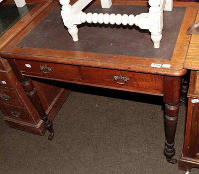 Lot 1294 - A 19th century leatherette inset writing table, fitted with two drawers (one stamped 9422)