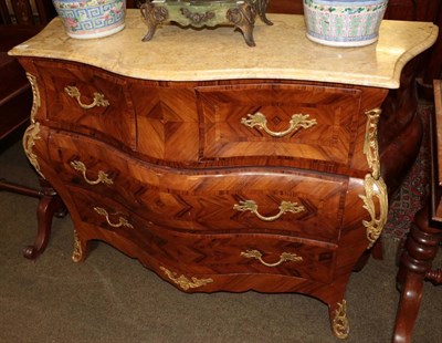 Lot 1327 - A reproduction bombe commode in the Louis XV style, with marble top,Â 134cm by 56cm, 96.5cm highÂ