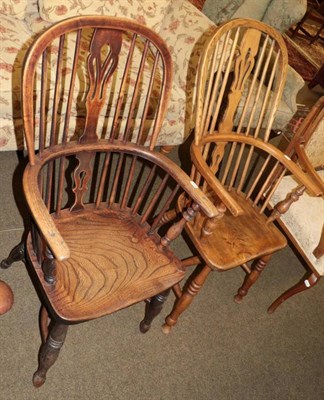 Lot 1349 - Two ash and elm double spindle Windsor armchairs