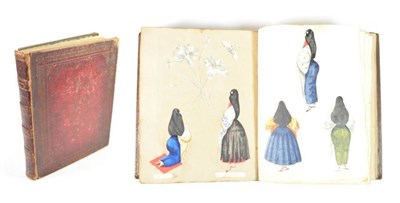 Lot 66 - 19th-century Scrapbook 4to, red straight-grain morocco gilt; c.45 pages of MSS poetry and...