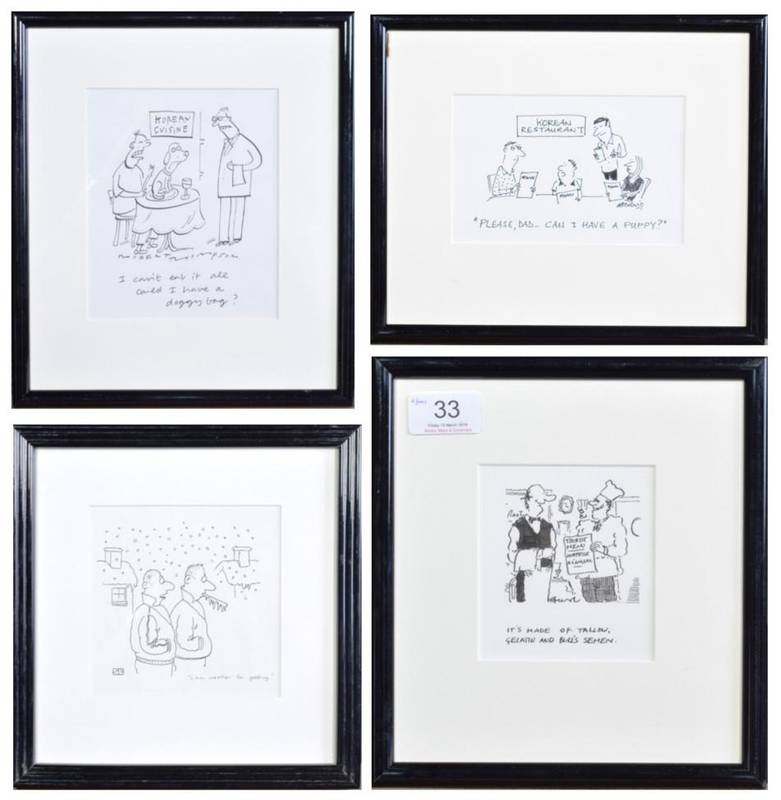 Lot 33 - Cartoons Four newspaper cartoons, original pen and ink, framed and glazed