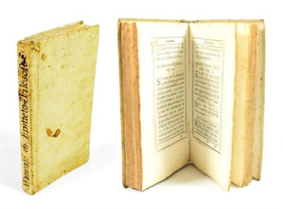 Lot 42 - Epictetus Manuale di Epitteto Filosofo. Roma: Angelo Bernabo, 1655. 12mo, full vellum, spine...