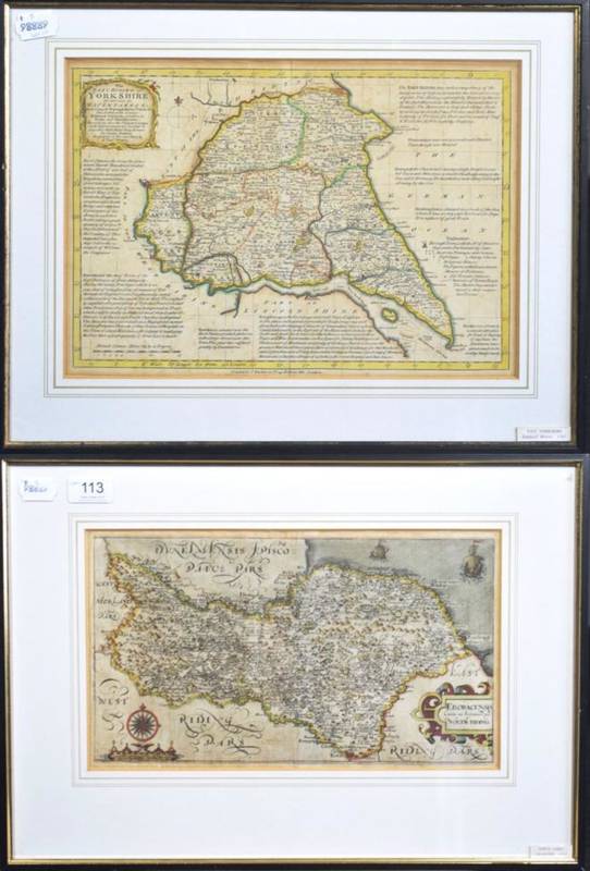 Lot 113 - Saxton (Christopher), and Hole (William)  'Eboracensis' hand coloured map; with Bowen (Emanuel)...