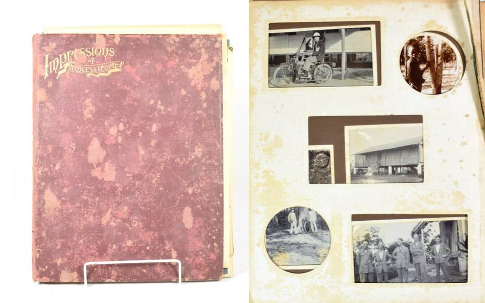 Lot 120 - Album of travel photographs and postcards A number of photographs, ?c.1930s, mounted in an album of
