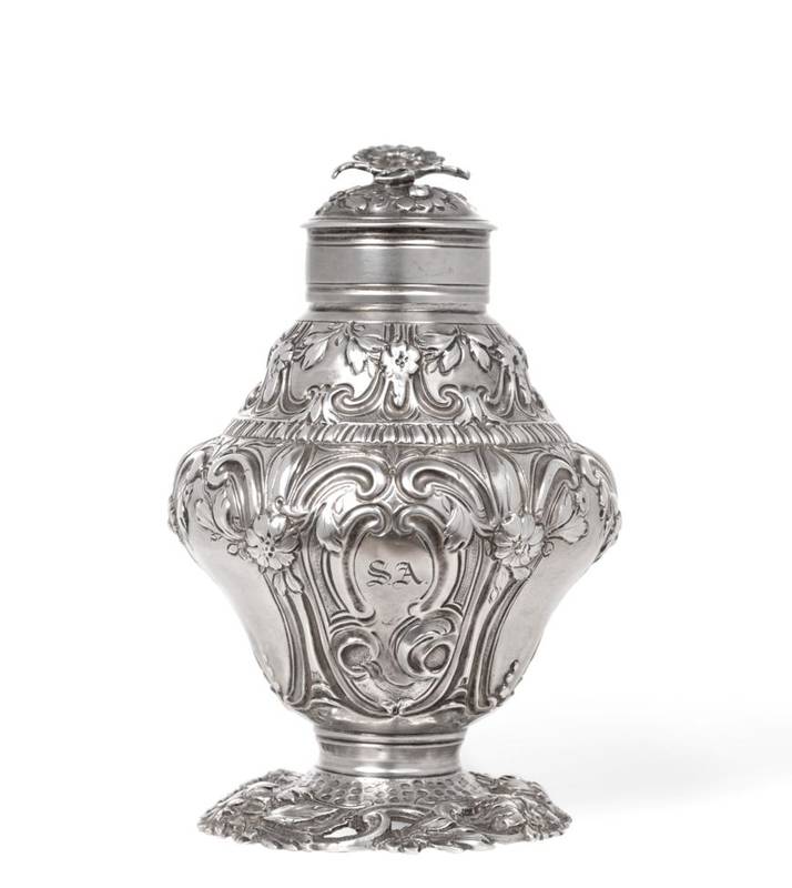 Lot 5 - ^ An Early George III Silver Tea Caddy, Samuel Taylor, London 1761, ogee form, decorated with C...