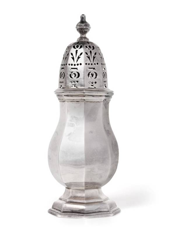 Lot 9 - ^ A Queen Anne Silver Caster, Thomas Folkingham, London 1710, octagonal baluster form with...