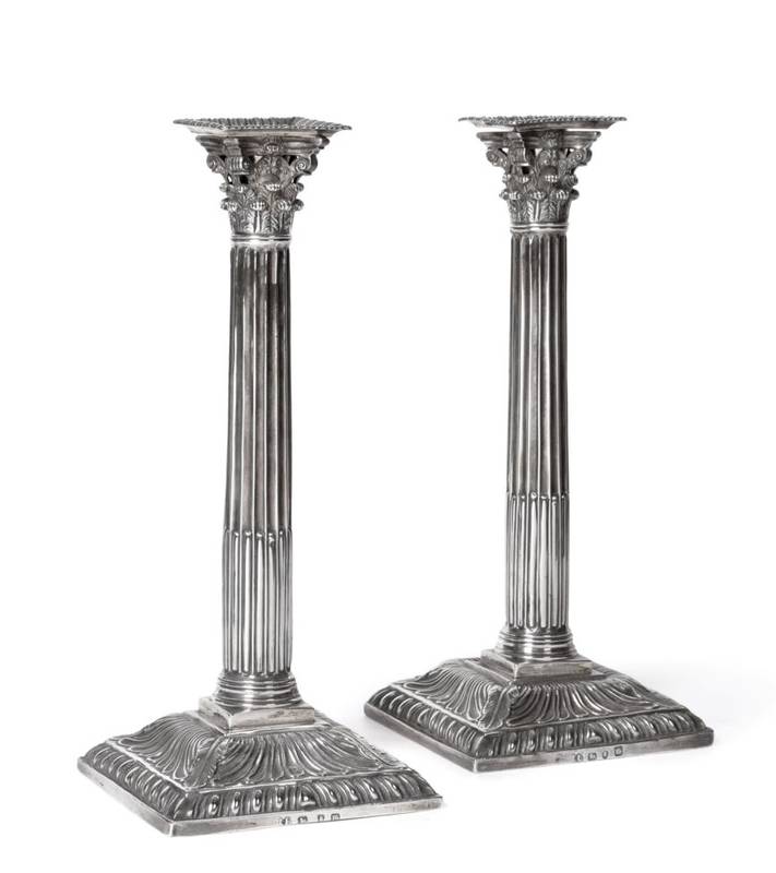 Lot 13 - A Pair of George III Silver Corinthian Column Candlesticks, Louis Black, London 1763, with...