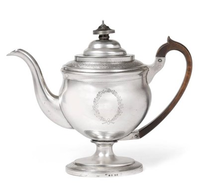 Lot 18 - A George III Silver Pedestal Coffee Pot, Solomon Hougham, London 1803, oval with engraved...
