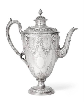 Lot 34 - ~ A Victorian Silver Coffee Pot, Martin, Hall & Co, London 1891, vase shaped on circular foot,...