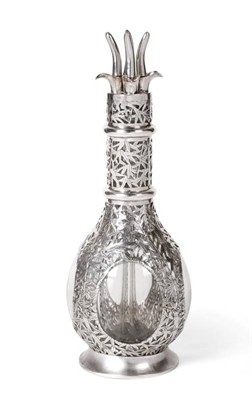 Lot 41 - A Chinese Silver Mounted Glass Four Section Decanter, untraced marks and stamped 'Sterling',...