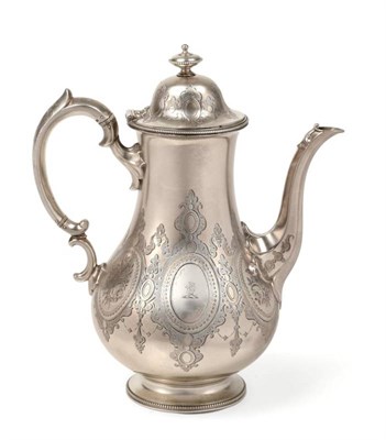 Lot 44 - A Victorian Silver Coffee Pot, Edward & John Barnard, London 1859, baluster form with bead borders