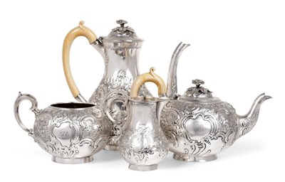 Lot 48 - A Matched George III and Victorian Silver Four Piece Tea and Coffee Service, the teapot,...