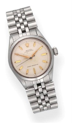 Lot 55 - A Stainless Steel Centre Seconds Wristwatch, signed Rolex, Oyster, Shock-Resisting, model:...