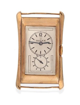Lot 65 - A Rare 9ct Gold Rectangular Curved Flared Sided Wristwatch, model: Prince Brancard, ref: 1490,...