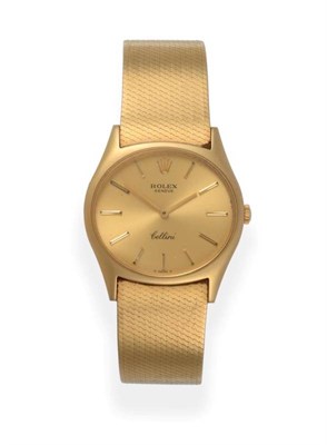 Lot 67 - ^ An 18ct Gold Wristwatch, signed Rolex, Genève, model: Cellini, ref:3806, circa 1990,...