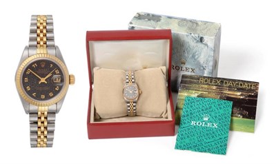 Lot 82 - ^ A Lady's Steel and Gold Automatric Calendar Centre Seconds Wristwatch, signed Rolex, Oyster...