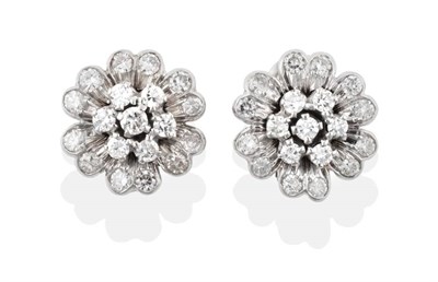 Lot 135 - ^ A Pair of Diamond Cluster Earrings, a central cluster of round brilliant cut diamonds within...