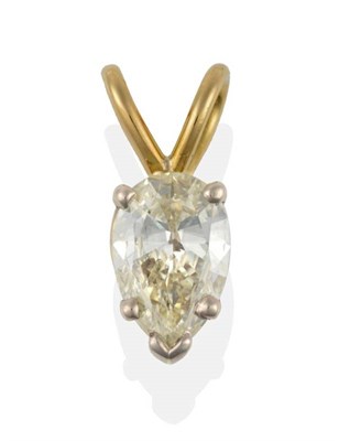 Lot 188 - A Diamond Solitaire Pendant, the pear cut diamond in a white claw setting on a yellow split...