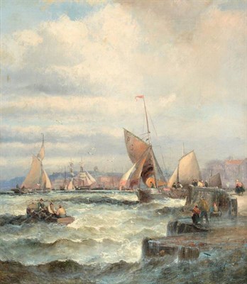 Lot 252 - ^ William Thornley (fl.1859-1898) Shipping in a harbour on choppy seas Signed, oil on canvas,...