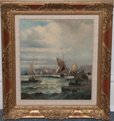 Lot 252 - ^ William Thornley (fl.1859-1898) Shipping in a harbour on choppy seas Signed, oil on canvas,...