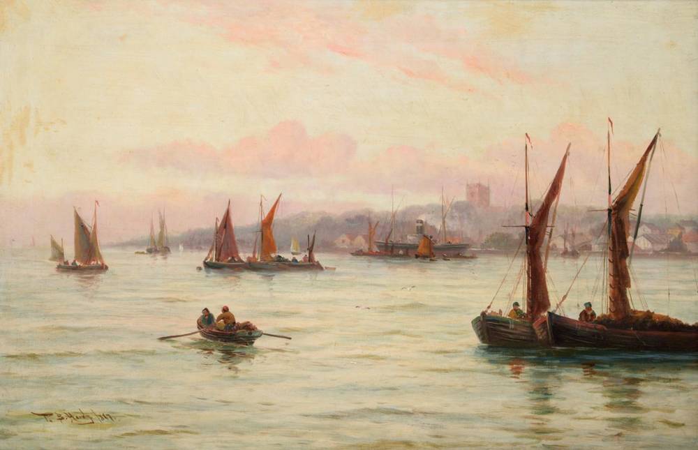 Lot 253 - ^ Thomas Bush Hardy RBA (1842-1897) Shipping at Sunset Signed and dated 1887, oil on canvas,...