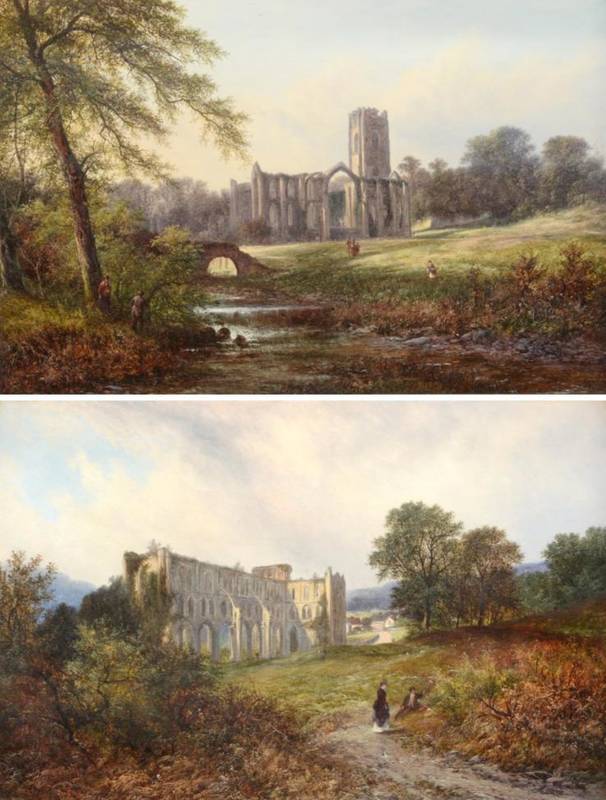 Lot 258 - ^ Walter Williams (1834-1906) Figures before an Abbey Signed, oil on canvas, together with...