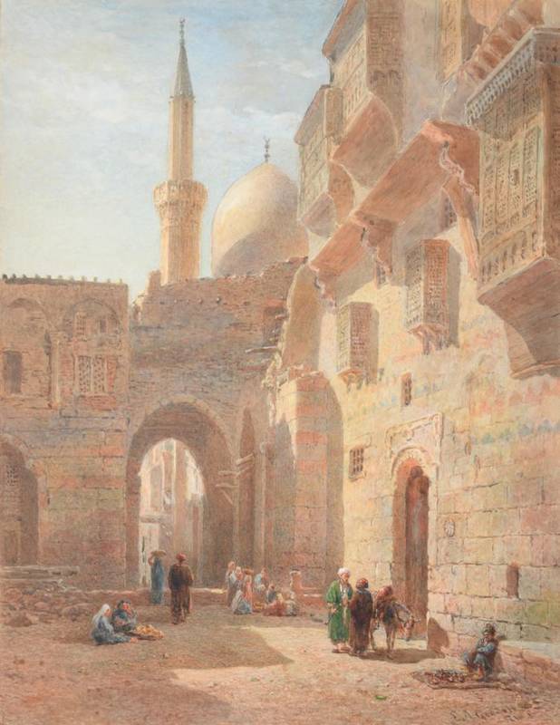 Lot 263 - ^ Edward Angelo Goodall (1819-1908) ''The Mosque at Immane Cairo'' Signed, with fragments of...