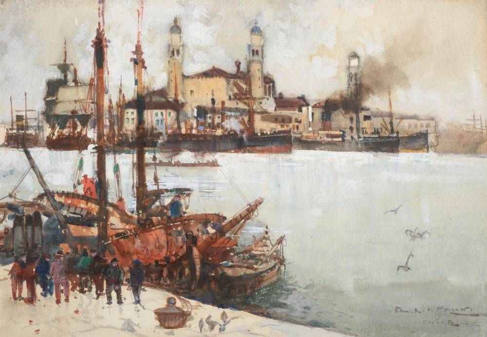 Lot 264 - ^ Frank Henry Mason (1875-1965) Venice Signed and inscribed, watercolour heightened with white,...