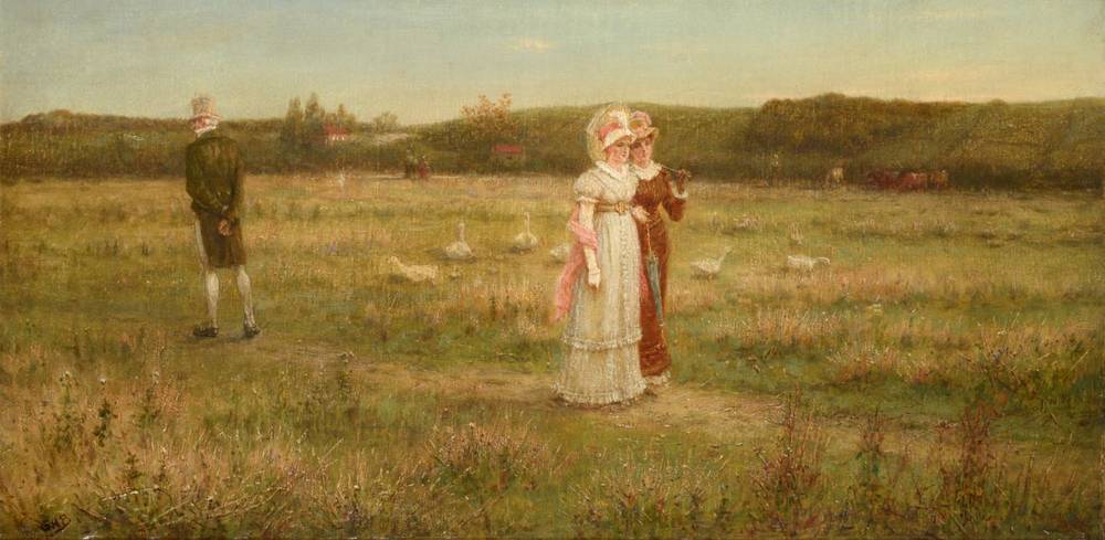 Lot 266 - George Henry Boughton (1833-1905) ''Indifference''  Monogrammed, oil on canvas, 30cm by 60cm...