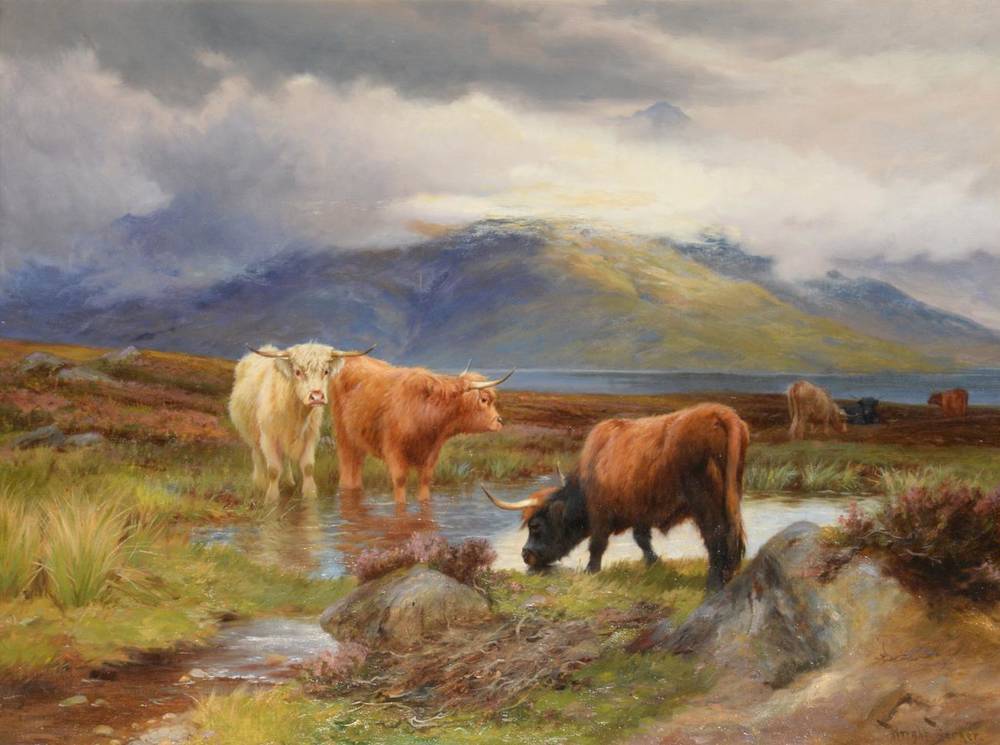 Lot 269 - ~ Wright Barker RBA (1864-1941) On the hills  Signed, oil on canvas, 75cm by 100cm