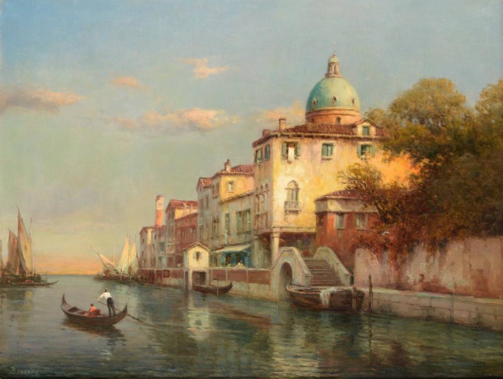 Lot 276 - Antoine Bouvard (19th/20th century) French Venetian canal with gondolier Signed, oil on canvas,...