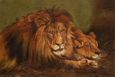 Lot 288 - Attributed to William Huggins (19th century)  Slumbering Lions Signed and dated 1879, oil on...