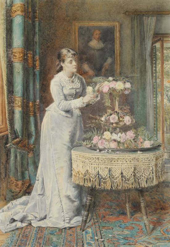 Lot 295 - George Goodwin Kilburne RI, RBA (1839-1924) ''Arranging Flowers'' Signed and dated (18)73,...