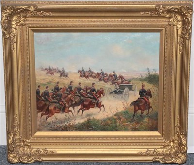 Lot 298 - Paul Emile Leon Perboyre (1859-1921) French  French cavalry with gun carriage Signed, oil on...