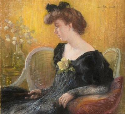 Lot 302 - Andre Marie Belin Delzaut (19th/20th century) French Lady reclining with a fan and a yellow...