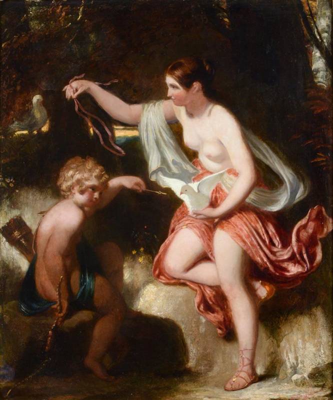 Lot 303 - Circle of William Etty (1787-1849) Venus and Cupid Oil on canvas, 75cm by 63cm  See illustration