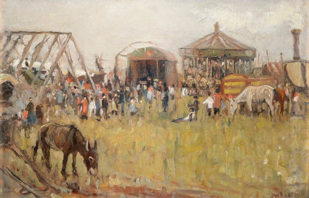 Lot 311 - James William Booth RCAMA (1867-1953)  The County Fair  Signed, oil on masonite, 28.5cm by 44cm...