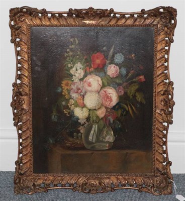 Lot 330 - Circle of Willem van Leen (1723-1825) Dutch Roses, snowballs, convolvulus and other flowers in...