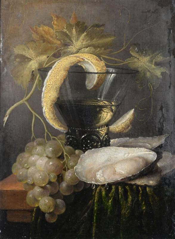 Lot 334 - Attributed to Thomas de Paep (1630-1670) Flemish A still life of oysters, lemon peel, grapes,...