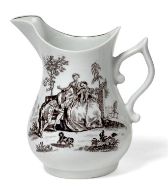 Lot 514 - A Worcester Porcelain Pear Shaped Cream Jug, circa 1756, with wishbone handle, printed in black...