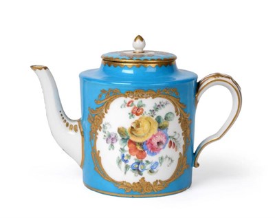 Lot 544 - A Sèvres Porcelain Miniature Teapot and Cover, painted with sprays of flowers in gilt leaf...