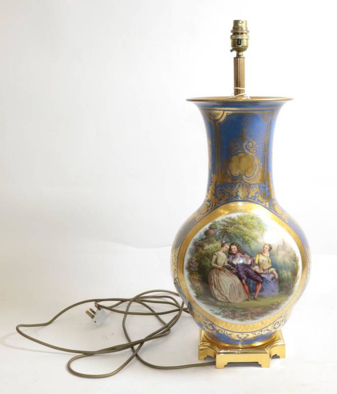 Lot 545 - ~ A French Porcelain Bottle Vase, circa 1860, painted with 18th century figures in a panel on a...